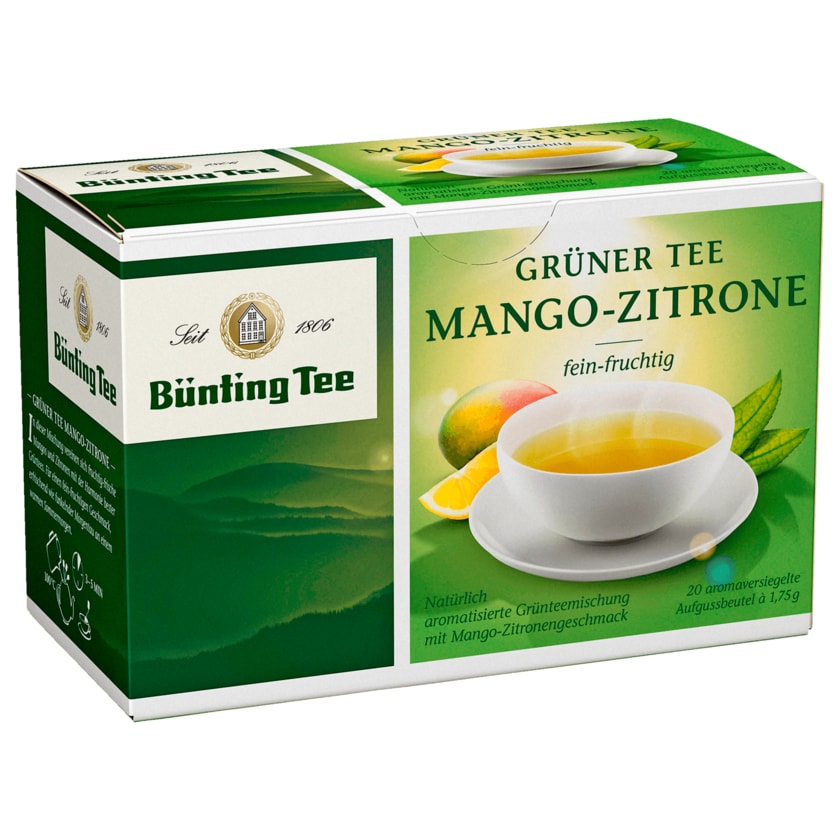 Bünting Tee Grüner Tee Mango-Zitrone 35g, 20 Beutel